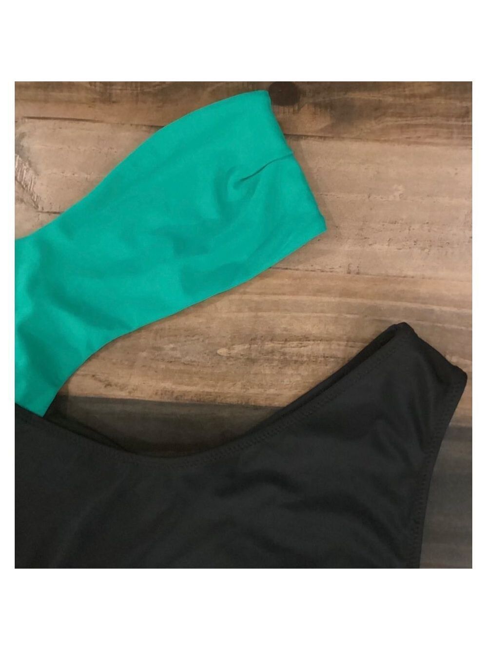 𝅺Kendall And Kylie Black And Green Bandeau One Piece Swimsuit Size XL - Picture 7 of 9